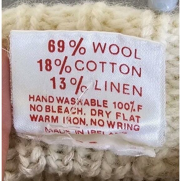 Vintage Cyril Cullen Wool Blend Cardigan Sweater Ireland White Cream Button - Picture 9 of 10